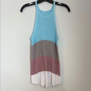 Blue Gray Mauve White Colorblock Knit Tank Top size small